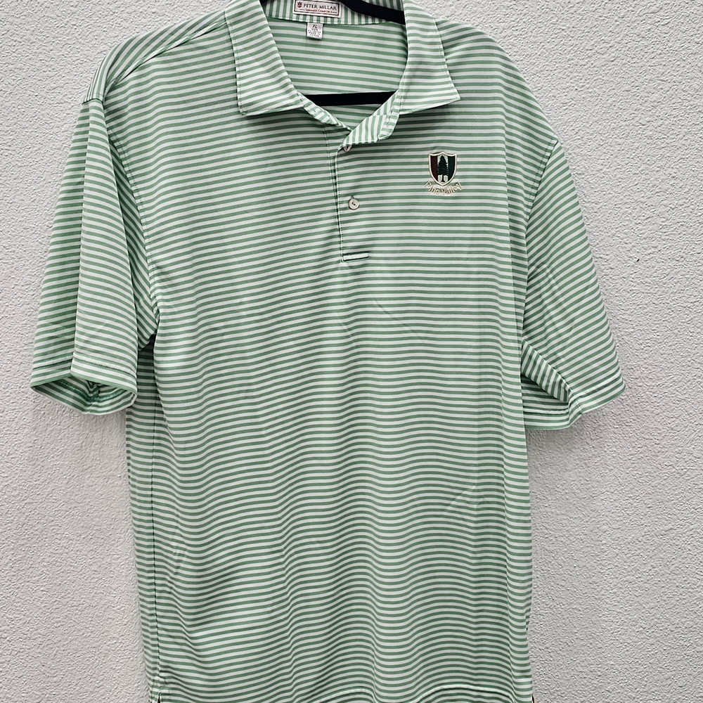 Peter Millar Green Striped Polo Shirt With Pine Valley Golf Course Embroidered